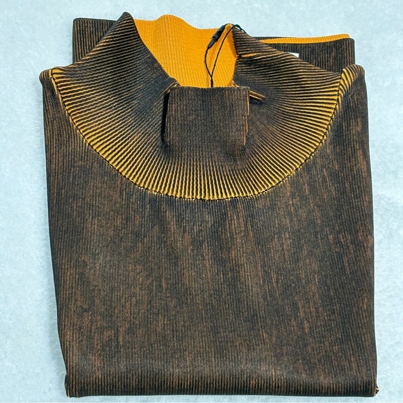 Zara Distressed Effect Knit Mock Neck Crop Top Black Orange Ribbed Sz Small - Picture 4 of 4